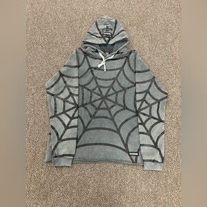 Gray Spider Web Hoodie Sweater